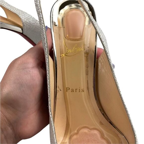 Christian Louboutin Private Number 120 Glitter Luminor Slingback Peep Toe Heels - Picture 5 of 13